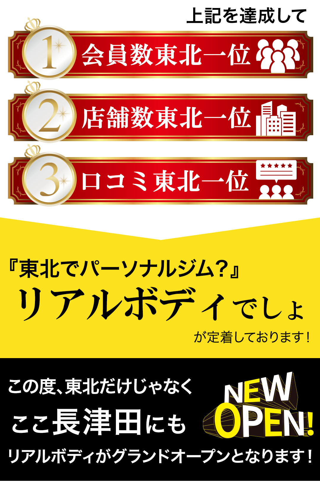 上記を達成して、1会員数長津田一位、2店舗数長津田一位、3口コミ長津田一位、横浜市緑区長津田でパーソナルジム?リアルボディ長津田店でしょ、が定着しておりますのでご安心を。